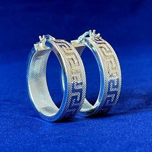 NWOT Sterling 1-1/4" Hoops - Greek Key Design